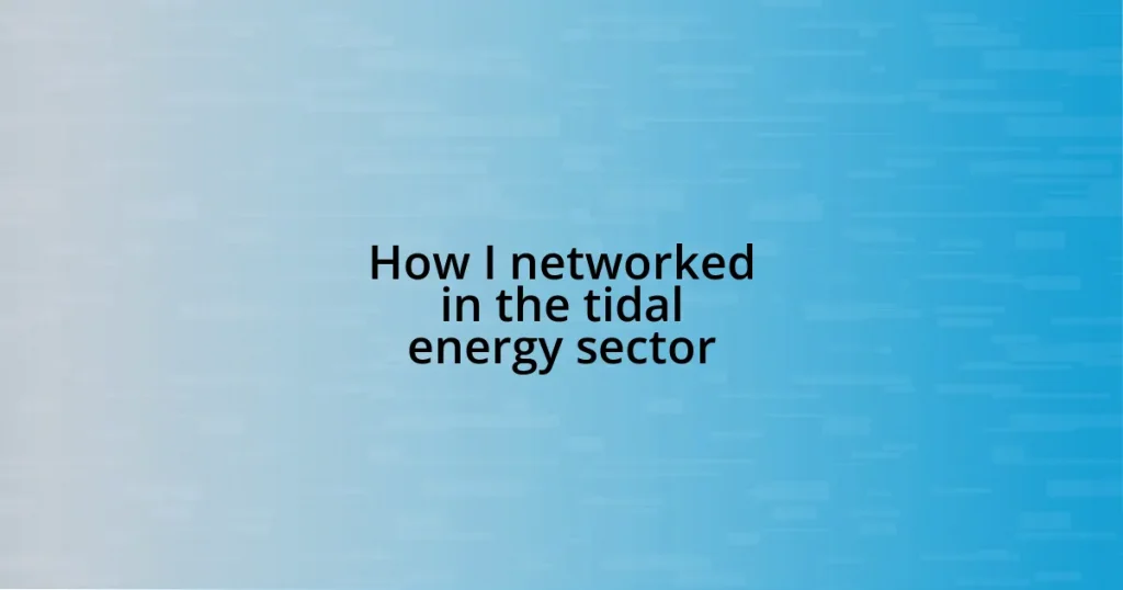 How I networked in the tidal energy sector