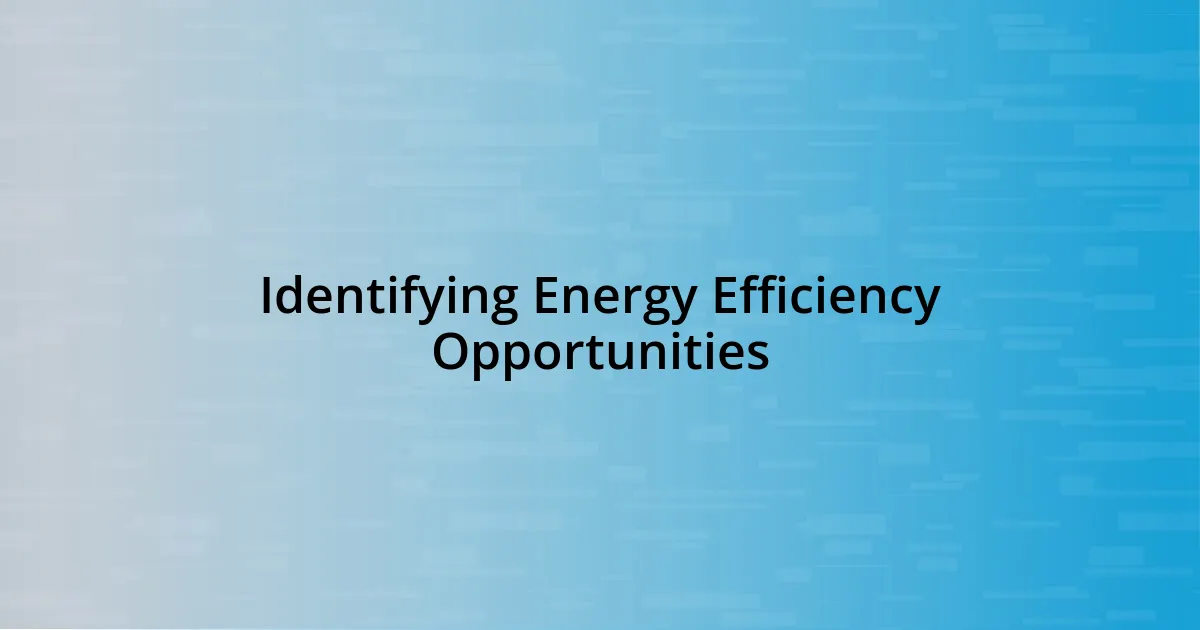 Identifying Energy Efficiency Opportunities