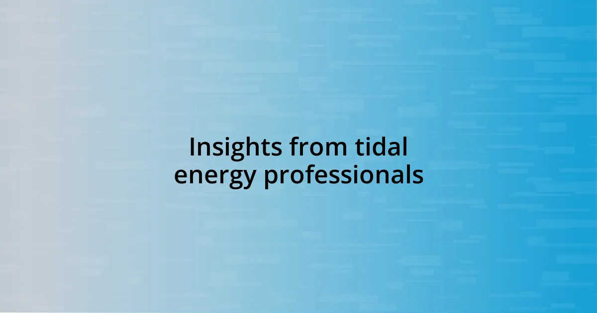 Insights from tidal energy professionals